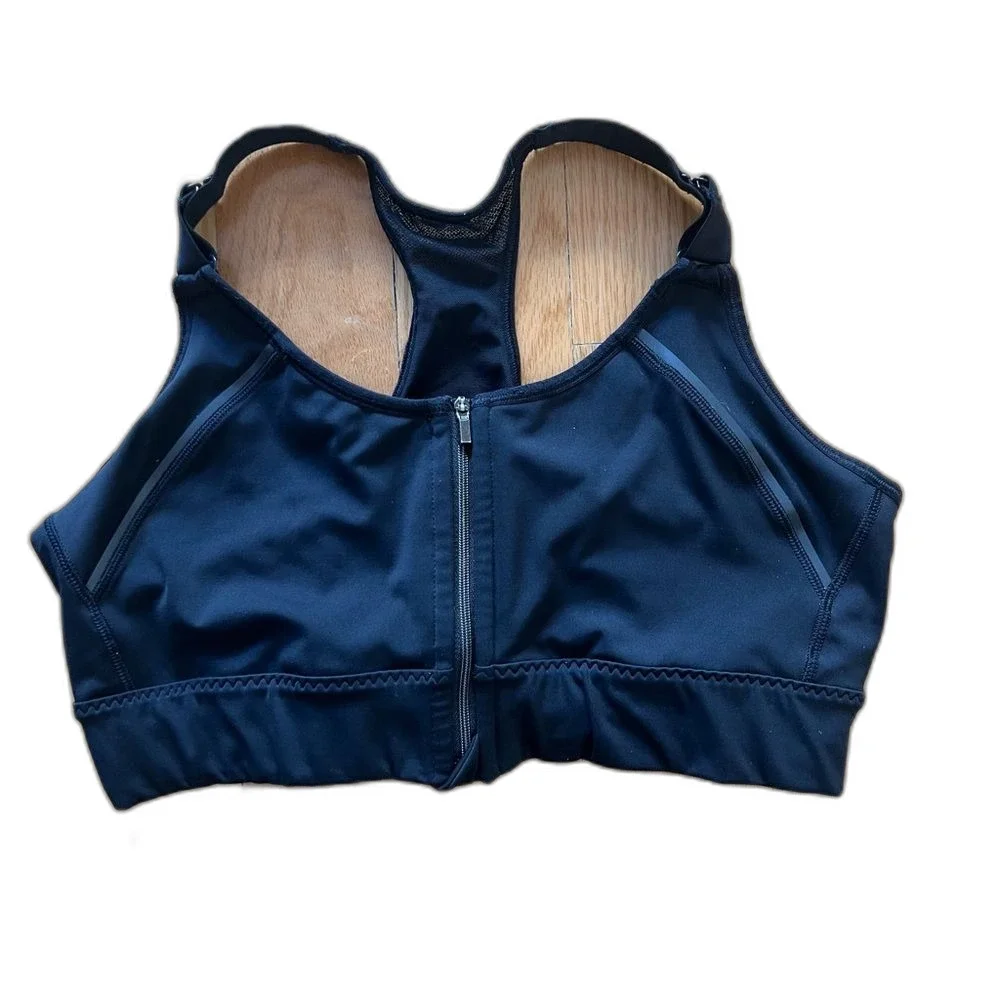 Athleta Black Zip-Front Sports Bra High Support Running Yoga Pilates Size L